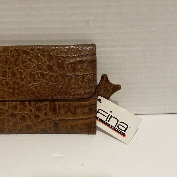 VTG Fina Leather Goods Wallet Bifold Card Slots, Check Book Croc Embossed 70s - Picture 2 of 8